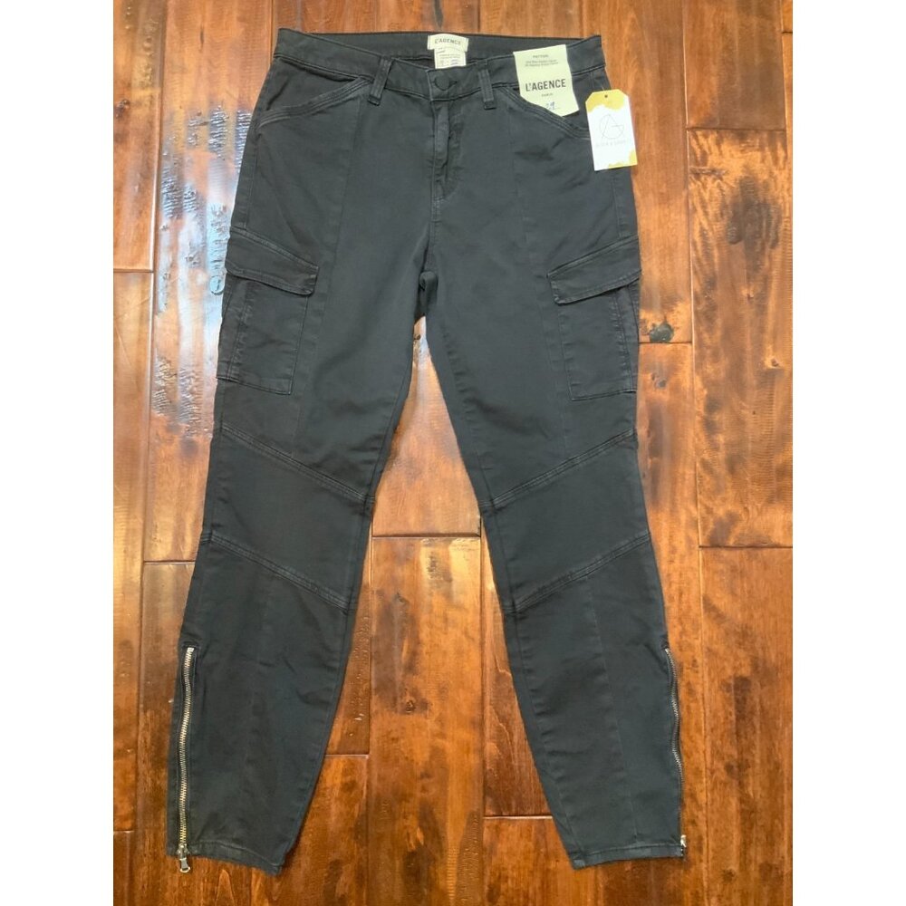 L'Agence Charcoal Black Mid Rise Skinny Cargo Pants, Size 29